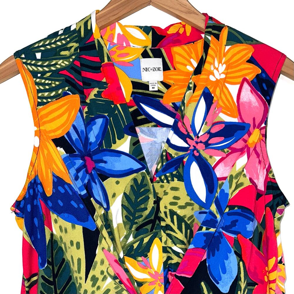 Nic + Zoe Lush Terrace Live In Tropical Tie Front Sleeveless Blouse Size Medium - Picture 4 of 15